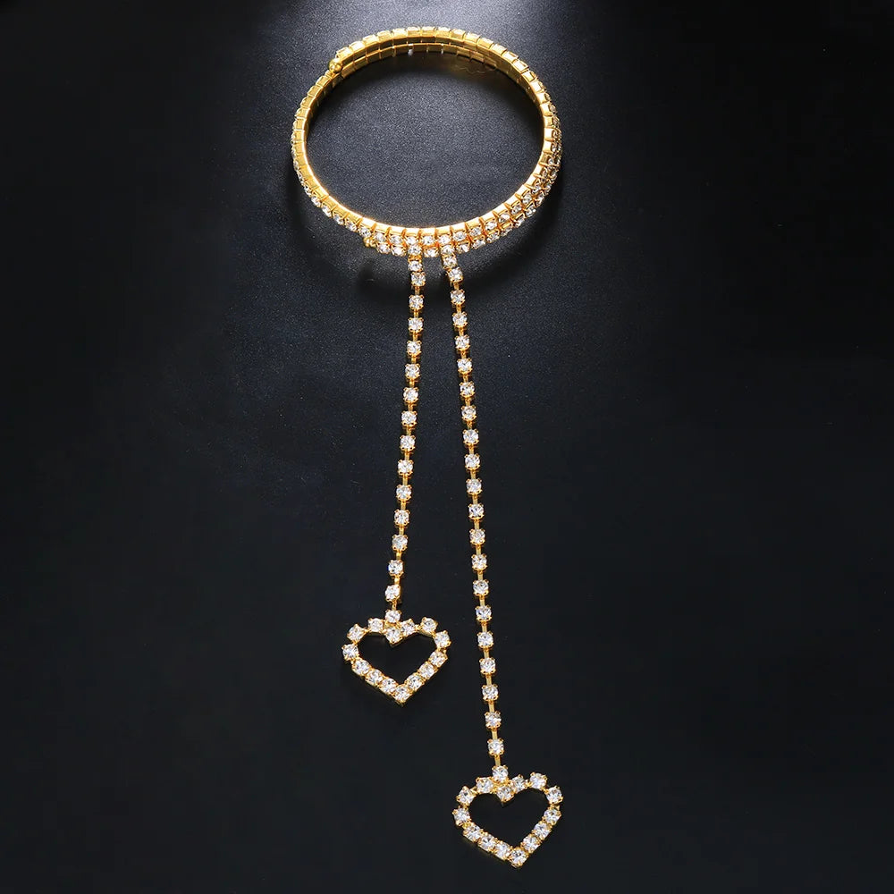 Glint Heart Rhinestone Arm Bracelet Chain Bridal Bangle Wedding Dress Accessories Crystal Armband Jewelry Vintage Gift
