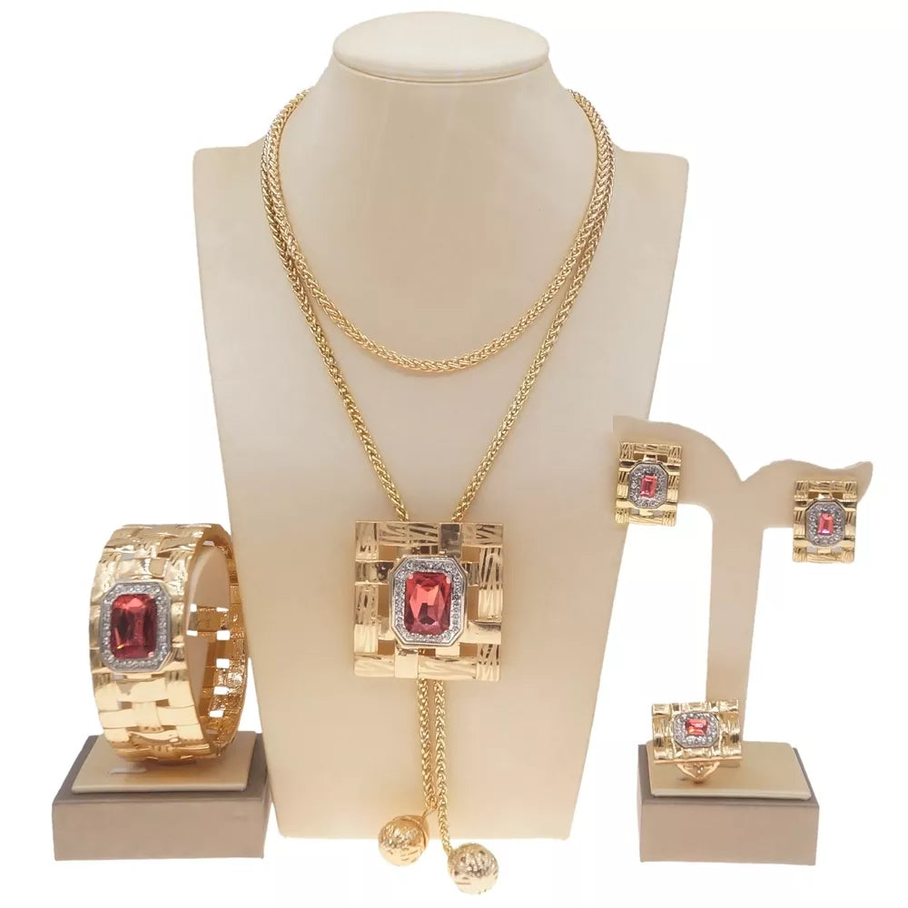 Costume Jewelry African Fashion Jewelry Sets Long Necklace Luxury Dubai Jewelry 18K Gold Plated Jewelry Guarantee 10 Years Dubai