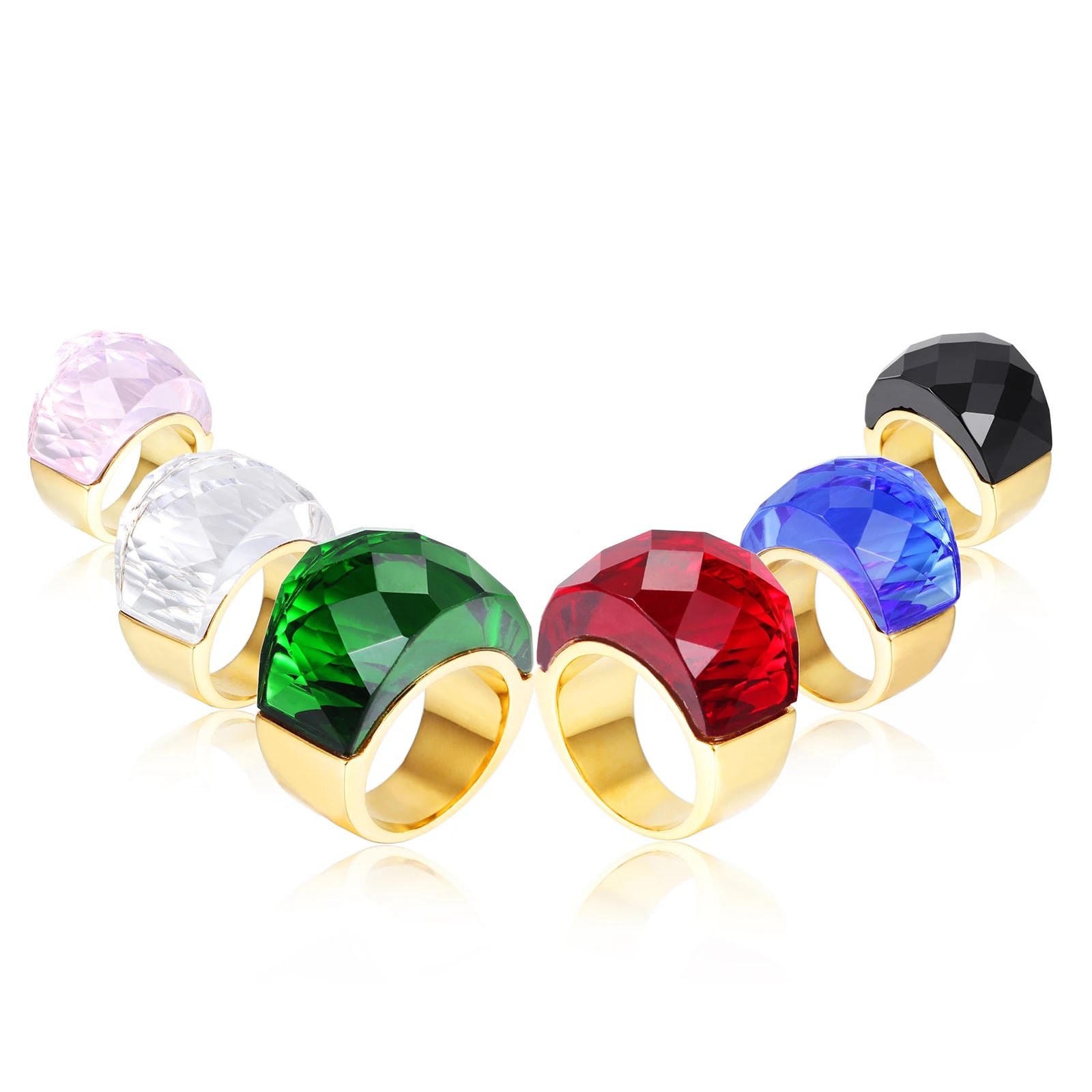 Luxury Bohemia Crystal Women Wedding Rings Gold Stainless Steel Colorful Stone Finger Rings For Party Engagement Jewelry