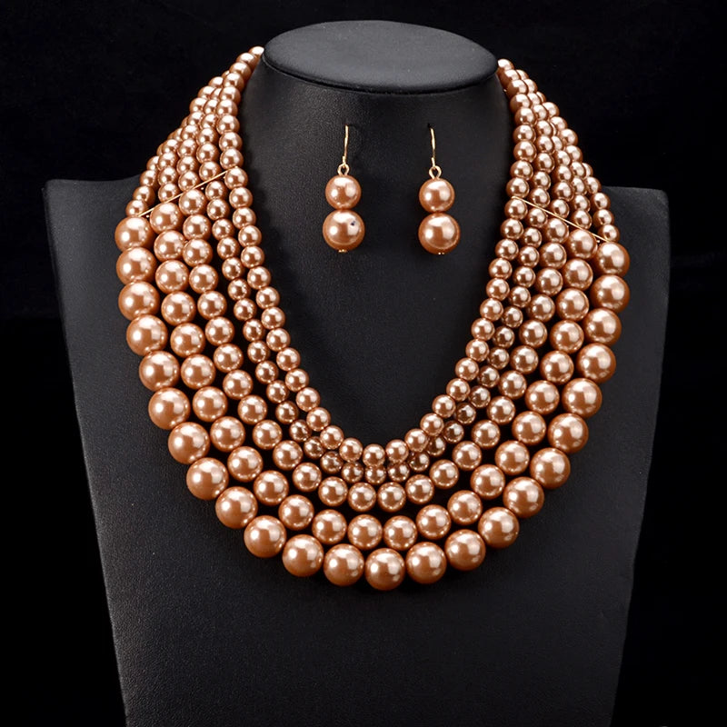 UDDEIN Nigerian Wedding jewelry Multi layer pearl necklace & pendant bridal accessories jewellery african beads jewelry set
