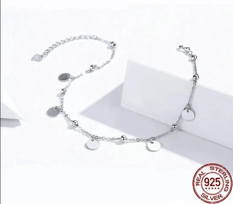 Silver Beads Anklets 925 Sterling Silver Geometric Minimalist Summer Fashion Foot Jewelry Bracelet for Ankle  SCT011