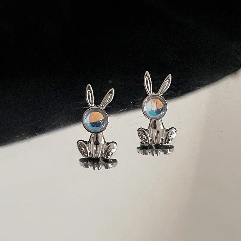 Fashion Shiny Zircon Rabbit Stud Earrings For Women Lovely Animal Bunny Rhinestone Earring Girls Wedding Party New Year Jewelry