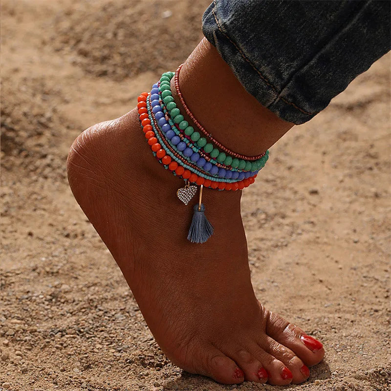 Anklet Set Y2K Style Ankle Bracelet Set For Women summer beach Hand woven beaded anklet