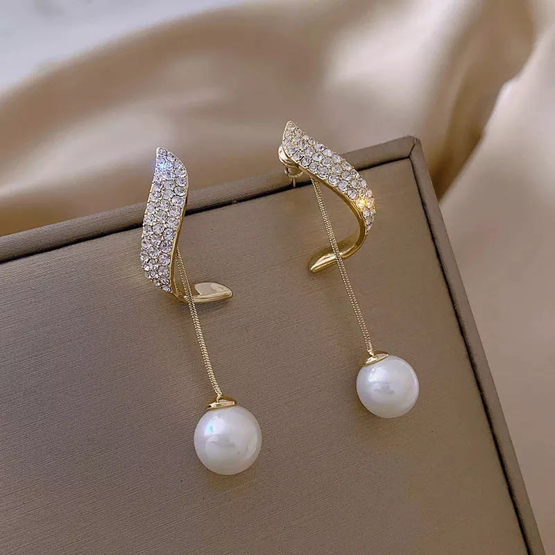 2024 New Classic Elegant Imitation Pearl Dangle Earrings For Women Crystal Long Tassel Exquisite Drop Earring Wedding Jewelry