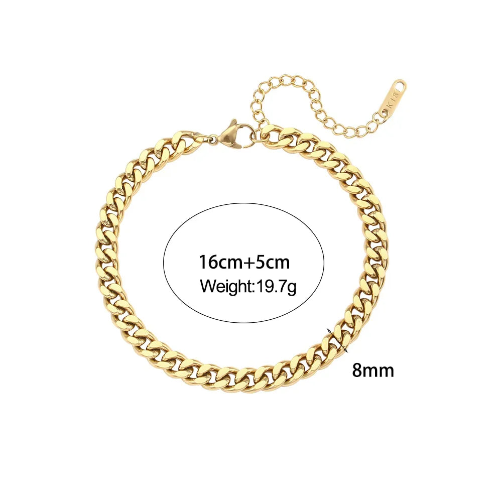 Miniamlist Men Bracelet Gold Jewelry Street Style Stainless Steel 316L 18k Gold Plated Cuban Chain Bracelets For Women