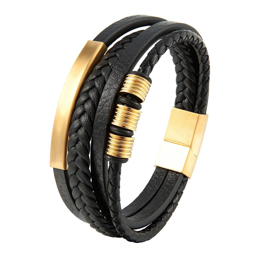 Charm Braid Rope Bracelet For Men Stainless Steel Magnetic Buckle Genuine Leather Bracelets & Bangles Male Female Jewelry