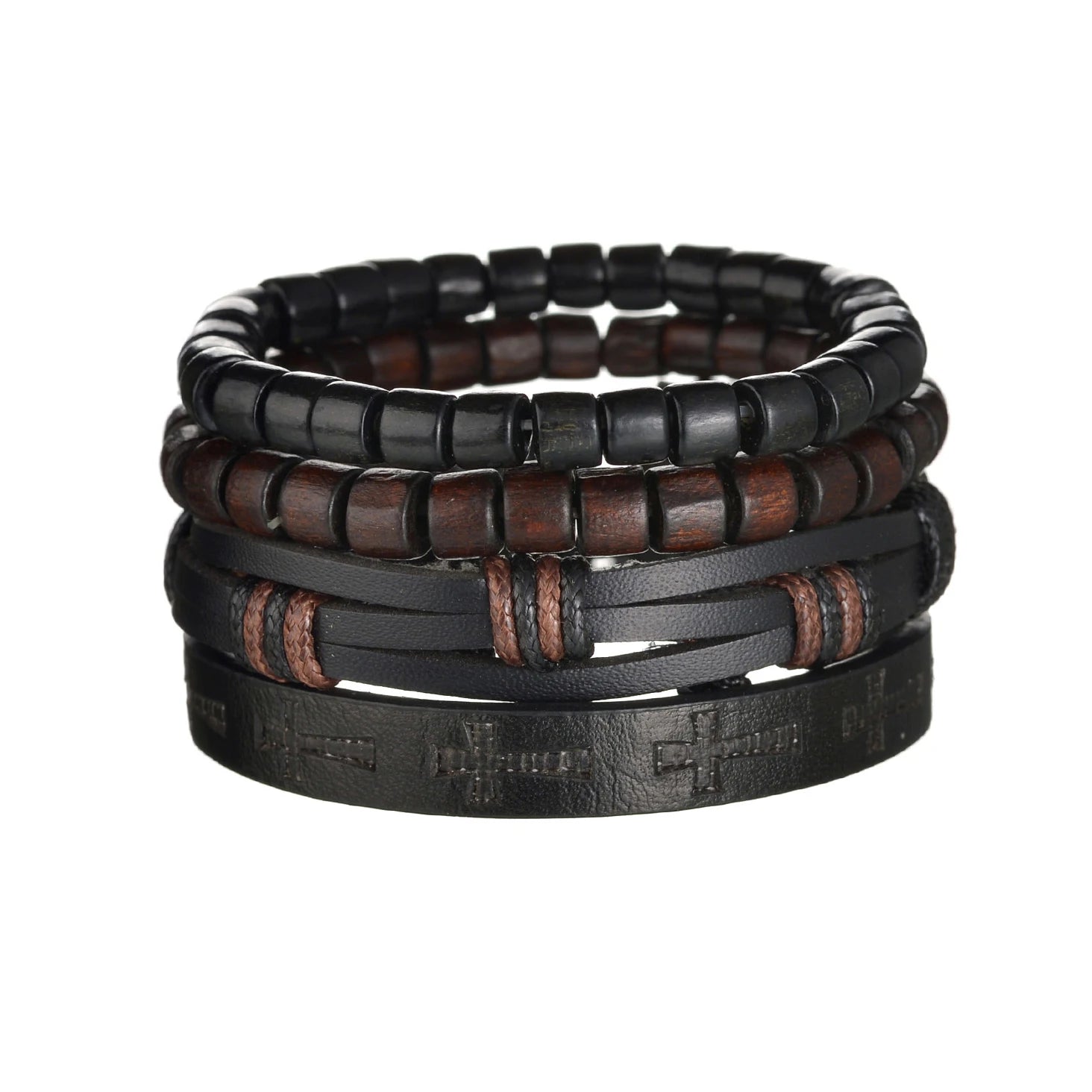 MeMolissa 3/4Pcs/ Set Braided Wrap Leather Bracelet for Men Vintage Life Tree Guitar Wood Beads Fashion Male Bracelets Wristband