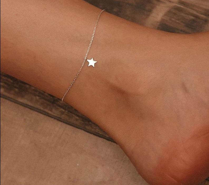 Simple Design Star Silver Anklet for Women Sterling Silver 925 Bracelet for Ankle and Leg Fashion Foot Jewelry SCT009