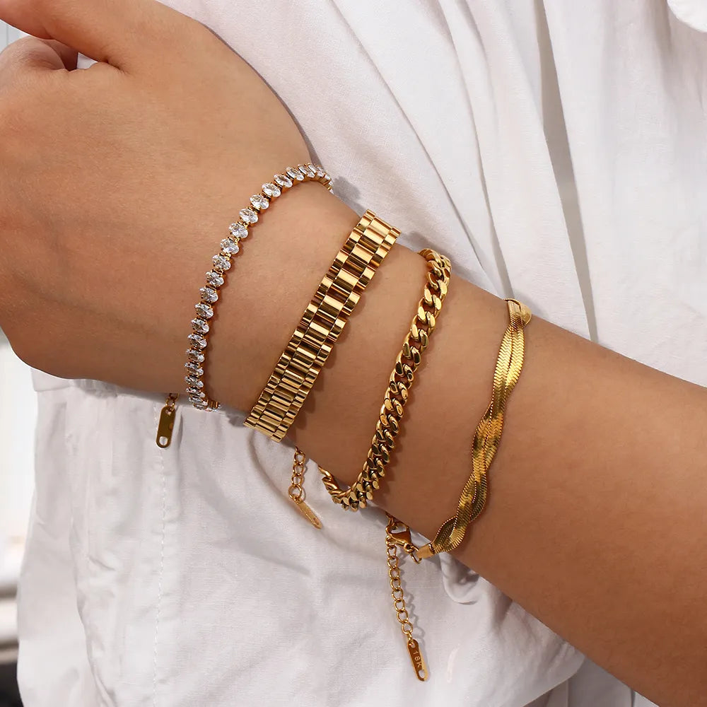 Miniamlist Men Bracelet Gold Jewelry Street Style Stainless Steel 316L 18k Gold Plated Cuban Chain Bracelets For Women