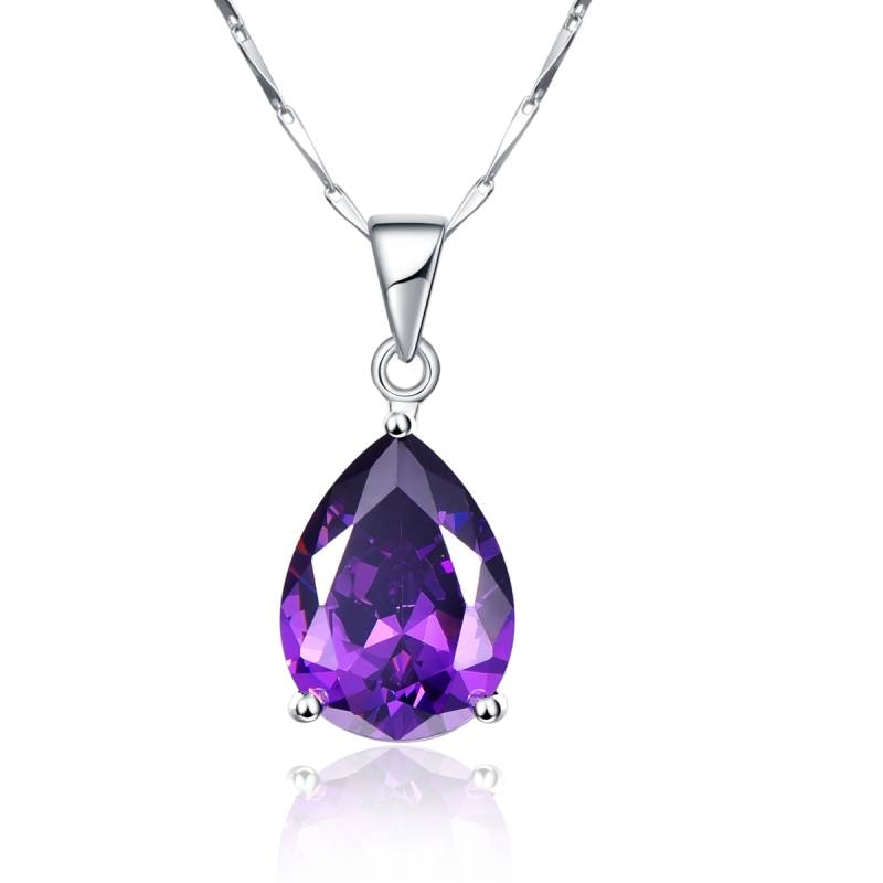 925 Sterling Silver Waterdrop Amethyst Pendant Necklace