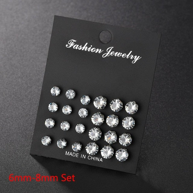 White Crystal Stud Earrings Set