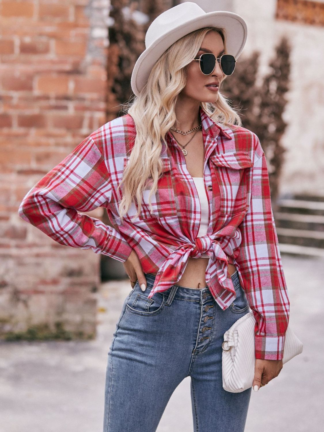 Plaid Dropped Shoulder Longline Shirt