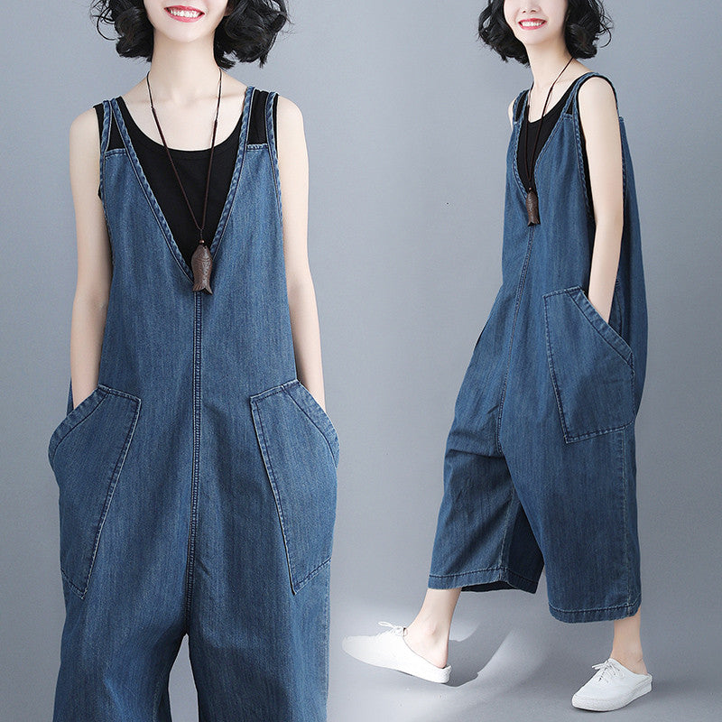 Wide Leg Denim Jumpsuits for Plus Size Women