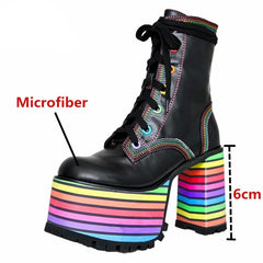 Sweet Mixed Colors Cross Lacing Platform High Heel Boots 