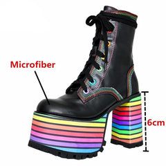 Sweet Mixed Colors Cross Lacing Platform High Heel Boots