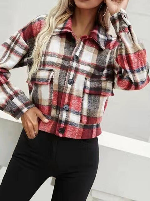 Plaid Collared Neck Button Down Jacket