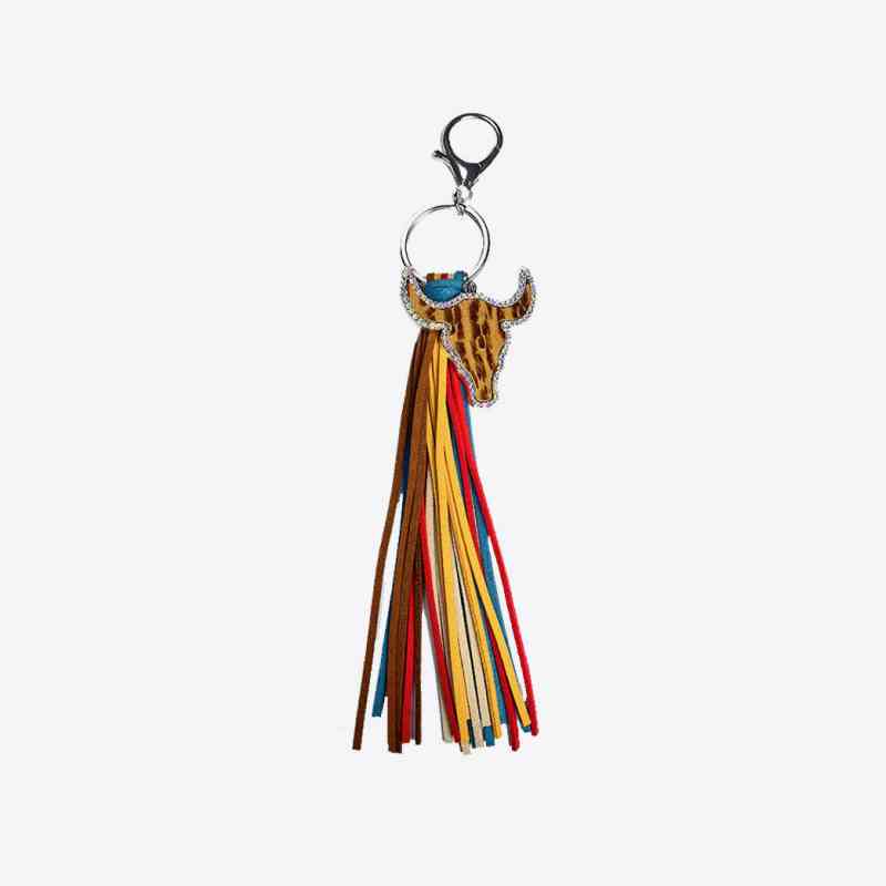 Rhinestone Bull Keychain with Tassel