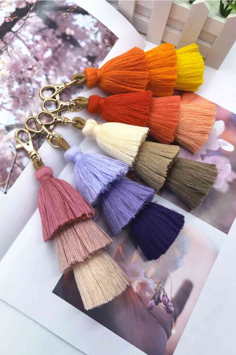 Assorted 4-Pack Multicolored Fringe Keychain