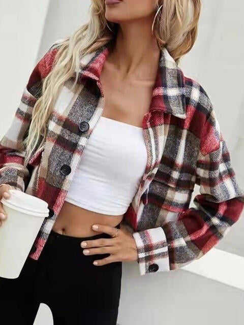 Plaid Collared Neck Button Down Jacket