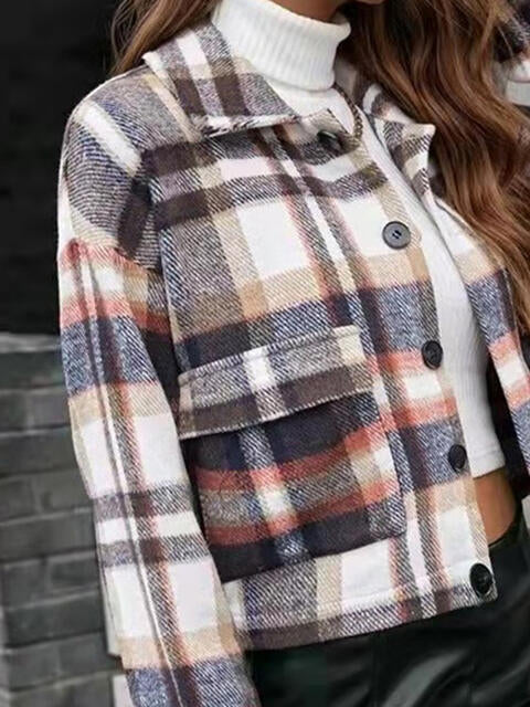 Plaid Collared Neck Button Down Jacket