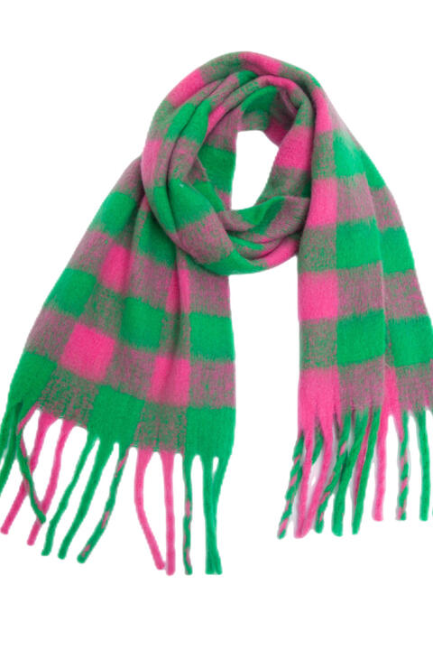 Plaid Fringe Detail Polyester Scarf