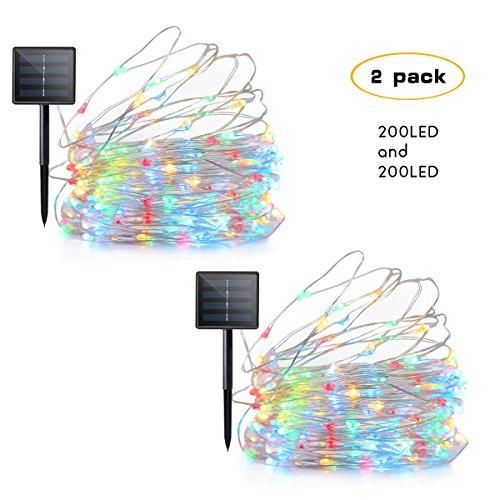 Lalapao 2 Pack Solar Powered LED String Lights 200 LED Christmas Lights Copper Wire Starry Fairy String Lights Waterproof Decor Lighting for Xmas Tree Outdoor Indoor Bedroom Garden Party (Mu