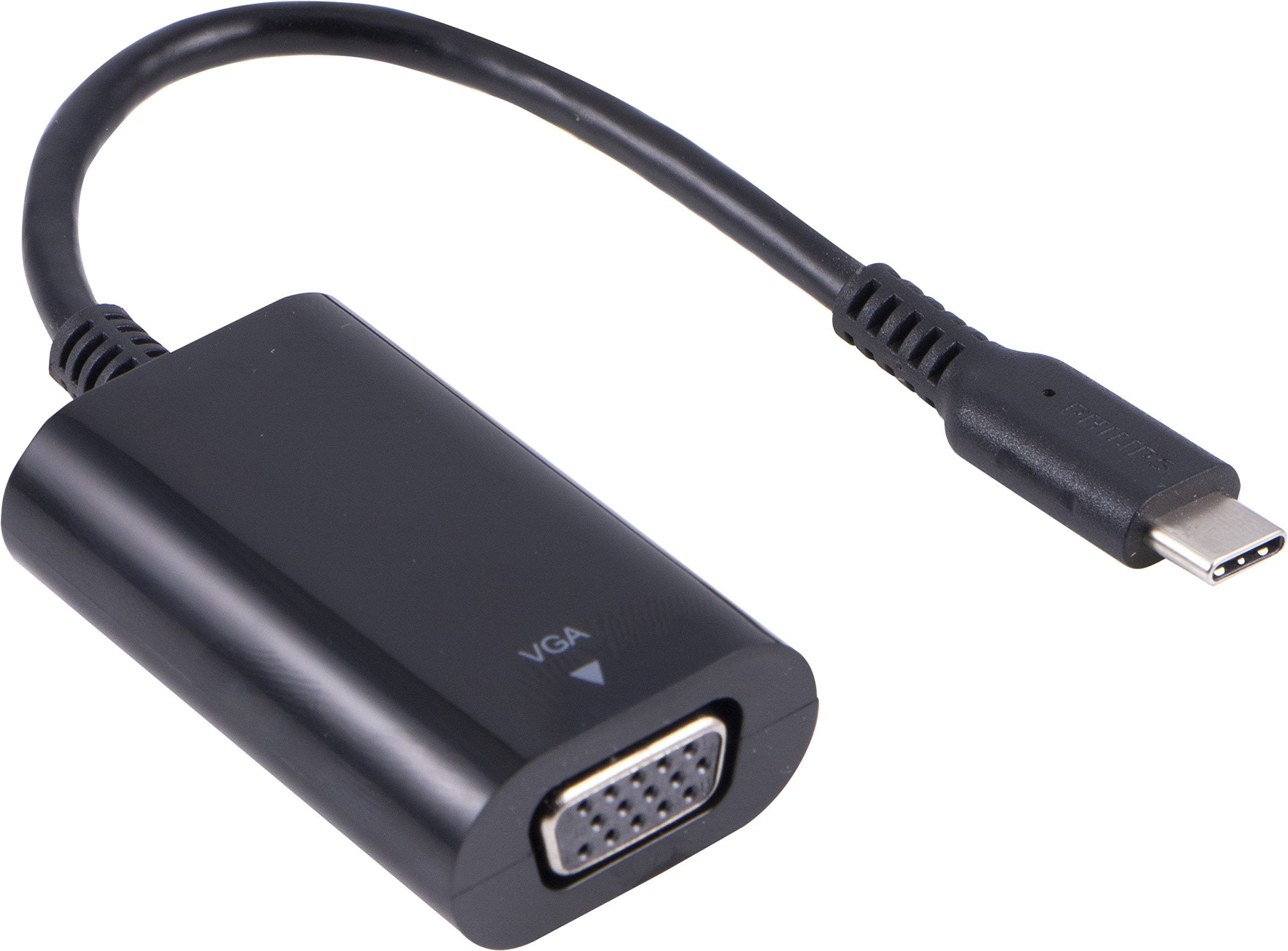 Philips USB C to VGA Adapter, Type C Connector, Full HD Compatible, Compact Design, Portable Adapter, Works with Projectors, Windows 7 and up, Mac, Black, SWV2751N/27 - Product Is Brand New