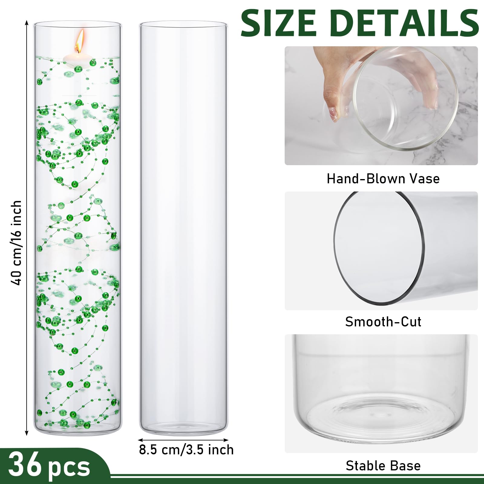 36 Pcs Glass Cylinder Vases for Centerpieces Bulk Clear Flower Vases Centerpiece Floating Candle Holders Glass Table Vases for Wedding Home Formal Dinners Decorations (16 x 3.35 Inch) - new
