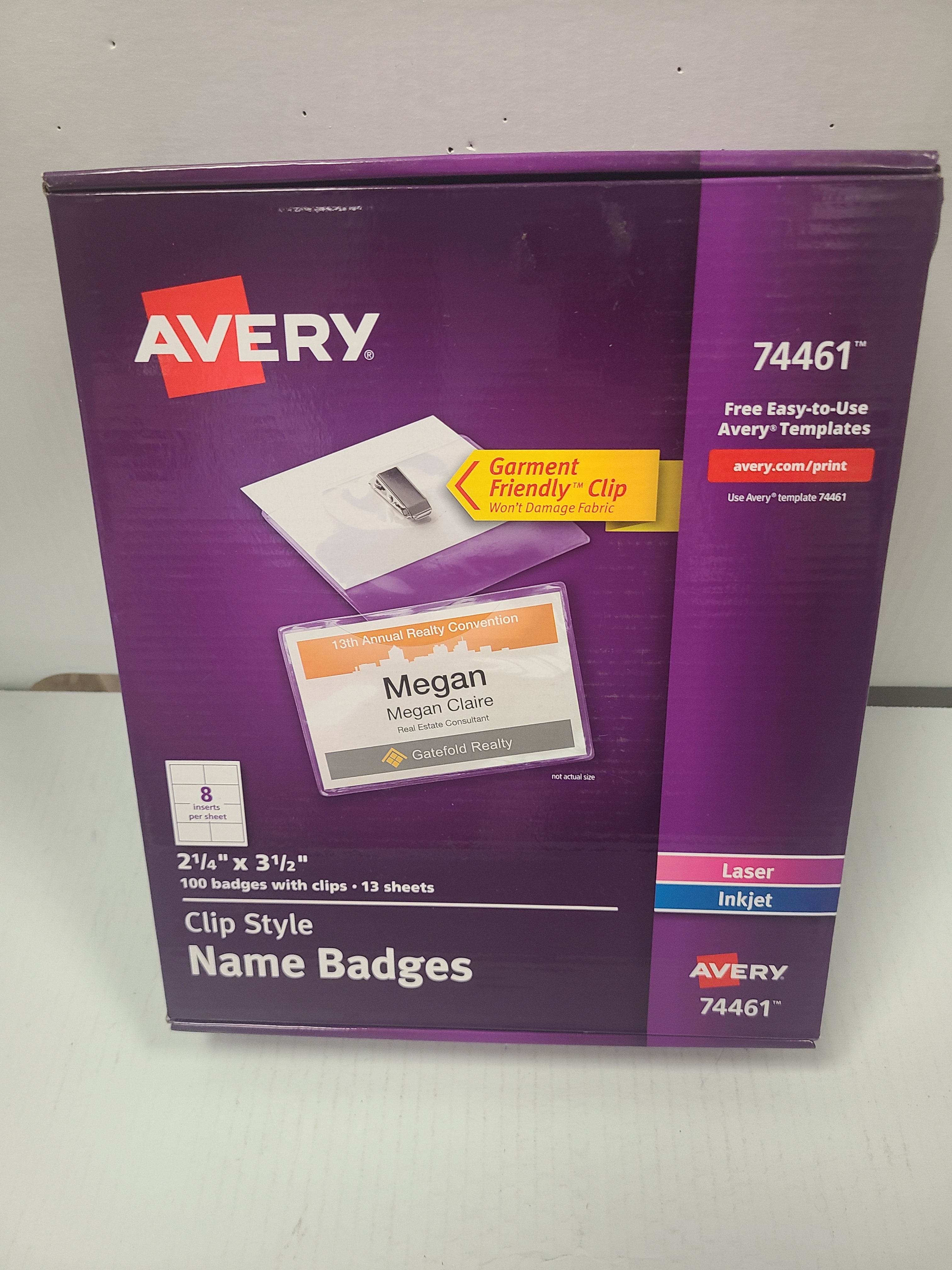 Avery Clip Name Badges, Print or Write, 2.25