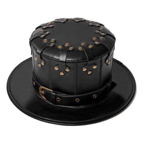 DEEPKEE original nubuck handmade full-grain genuine leather cowhide bag Black Dapper Steampunk Hat #HG144