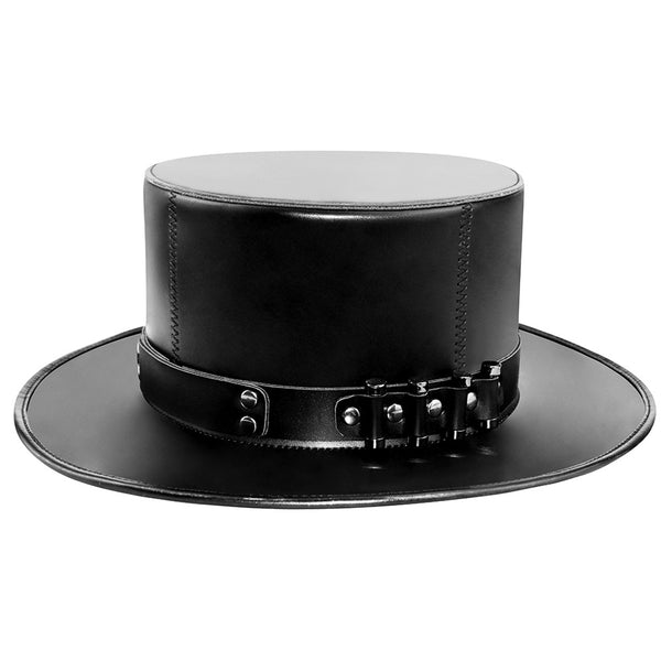 DEEPKEE original nubuck handmade full-grain genuine leather cowhide bag Black Dapper Steampunk Hat #HG144