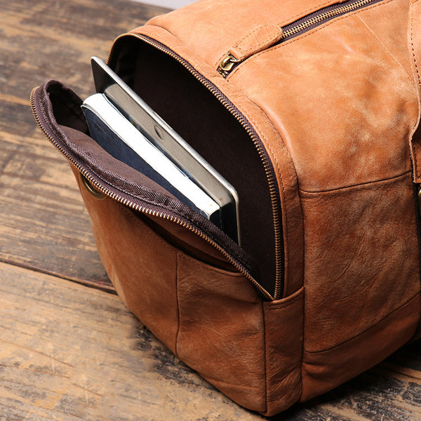 DEEPKEE original nubuck handmade full-grain genuine leather cowhide bag DEEPKEE LEATHER | Patrick Frosted Texture Luggage Bag No.1219-1