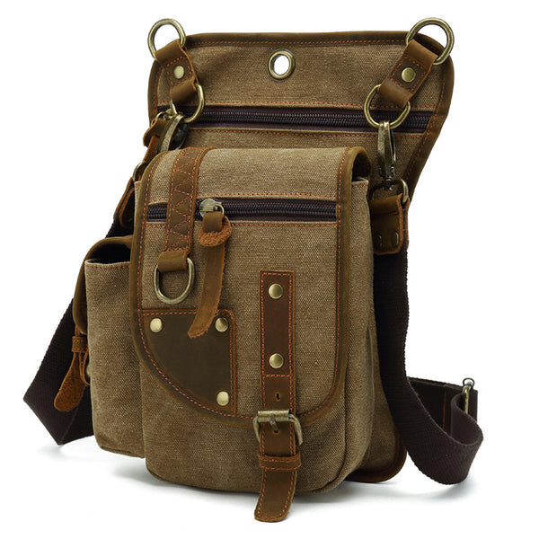 DEEPKEE original nubuck handmade full-grain genuine leather cowhide bag Outdoor Cycling Leg Bag #6001