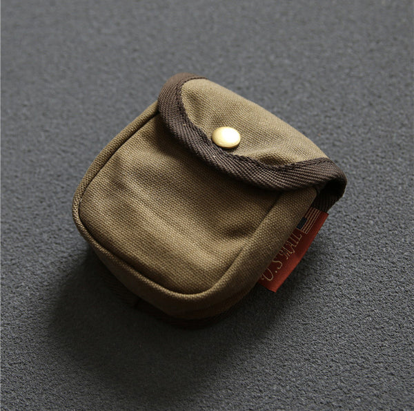 DEEPKEE original nubuck handmade full-grain genuine leather cowhide bag Retro waxed canvas mini storage bag(Cigarette Case) #FR603