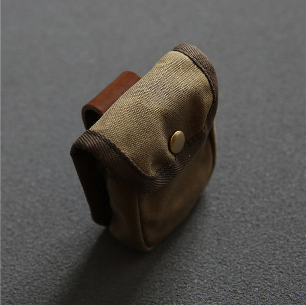 DEEPKEE original nubuck handmade full-grain genuine leather cowhide bag Retro waxed canvas mini storage bag(Cigarette Case) #FR603