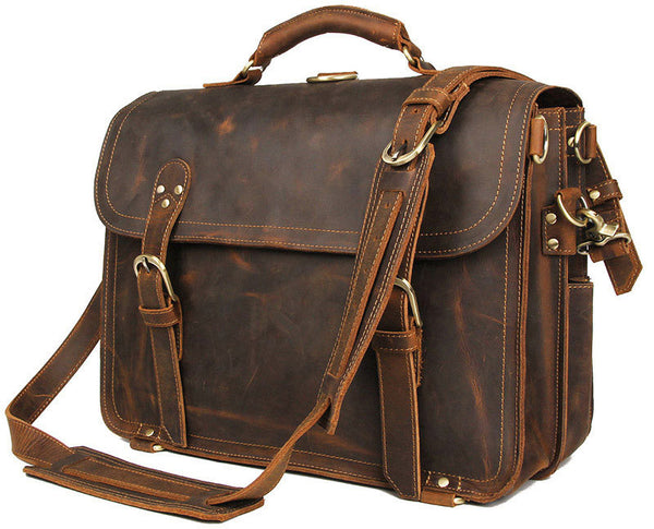 DEEPKEE原創牛巴革手工全粒面真皮牛皮包WILD CRAZY HORSE COWHIDE LEATHER BriefCASE #7370R