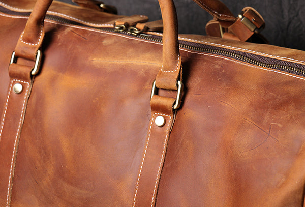 DEEPKEE original nubuck handmade full-grain genuine leather cowhide bag DEEPKEE LEATHER | The Dagny Weekender, Large Leather Duffle Bag No.30009