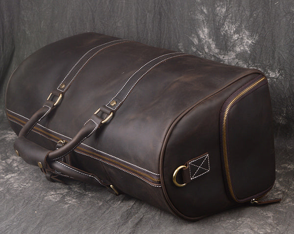 DEEPKEE original nubuck handmade full-grain genuine leather cowhide bag DEEPKEE LEATHER | The Dagny Weekender, Large Leather Duffle Bag No.30009