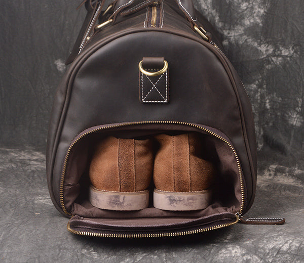 DEEPKEE original nubuck handmade full-grain genuine leather cowhide bag DEEPKEE LEATHER | The Dagny Weekender, Large Leather Duffle Bag No.30009