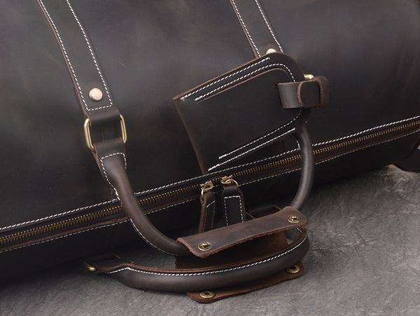 DEEPKEE original nubuck handmade full-grain genuine leather cowhide bag DEEPKEE LEATHER | The Dagny Weekender, Large Leather Duffle Bag No.30009