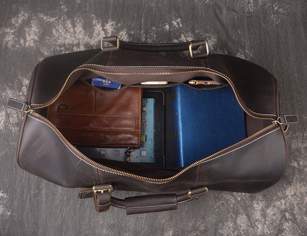 DEEPKEE original nubuck handmade full-grain genuine leather cowhide bag DEEPKEE LEATHER | The Dagny Weekender, Large Leather Duffle Bag No.30009