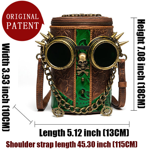 DEEPKEE original nubuck handmade full-grain genuine leather cowhide bag Deepkee Exquisite Goggles Skull Cowhide Bucket Bag #G199B