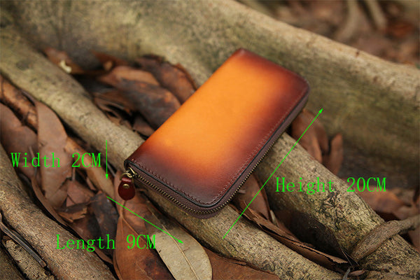 DEEPKEE original nubuck handmade full-grain genuine leather cowhide bag Deepkee Handcrafted Color Gradient Leather Long Wallet # 5415