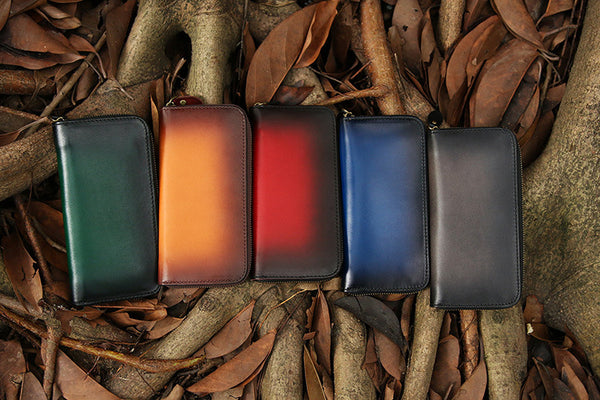 DEEPKEE original nubuck handmade full-grain genuine leather cowhide bag Deepkee Handcrafted Color Gradient Leather Long Wallet # 5415