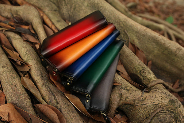 DEEPKEE original nubuck handmade full-grain genuine leather cowhide bag Deepkee Handcrafted Color Gradient Leather Long Wallet # 5415