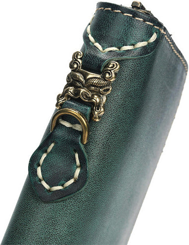 DEEPKEE original nubuck handmade full-grain genuine leather cowhide bag Deepkee Handcrafted Cowhide Long Zipper Wallet #20624