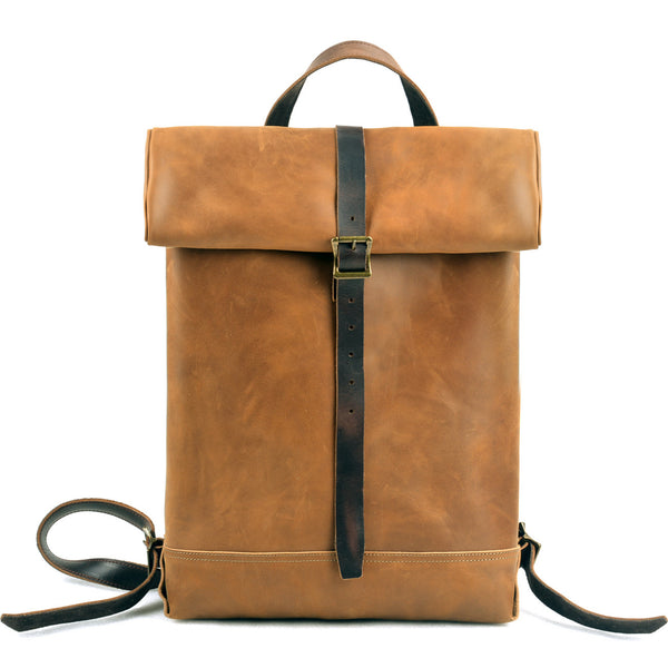 DEEPKEE original nubuck handmade full-grain genuine leather cowhide bag Deepkee Handmade Leather Outdoor Roll-Top Backpack #5141