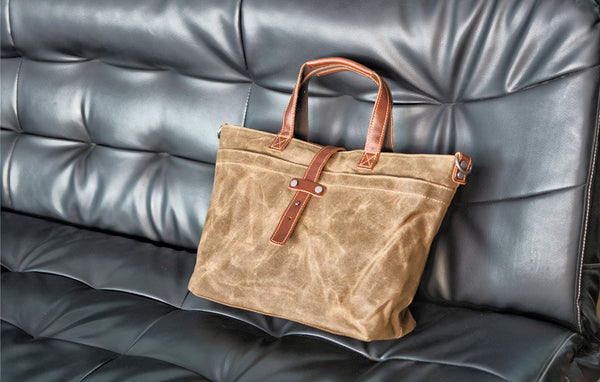 DEEPKEE original nubuck handmade full-grain genuine leather cowhide bag Deepkee Handmade Oil waxed canvas&leather simple tote bag #9706