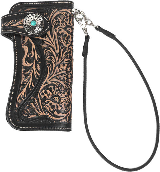 DEEPKEE original nubuck handmade full-grain genuine leather cowhide bag Deepkee Handmade Tooled Leather Floral Biker Wallet Chain 81665