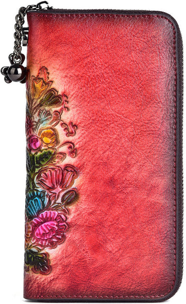 DEEPKEE original nubuck handmade full-grain genuine leather cowhide bag Deepkee Handmade embossed deer cowhide wallet clutch #88007